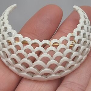 Vintage Monet Brooch White Enamel Crescent Filigree